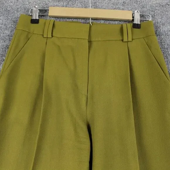 The Fold Pants 6 Talia Pleated Wool Straight Leg Trouser Olive Green Work Office